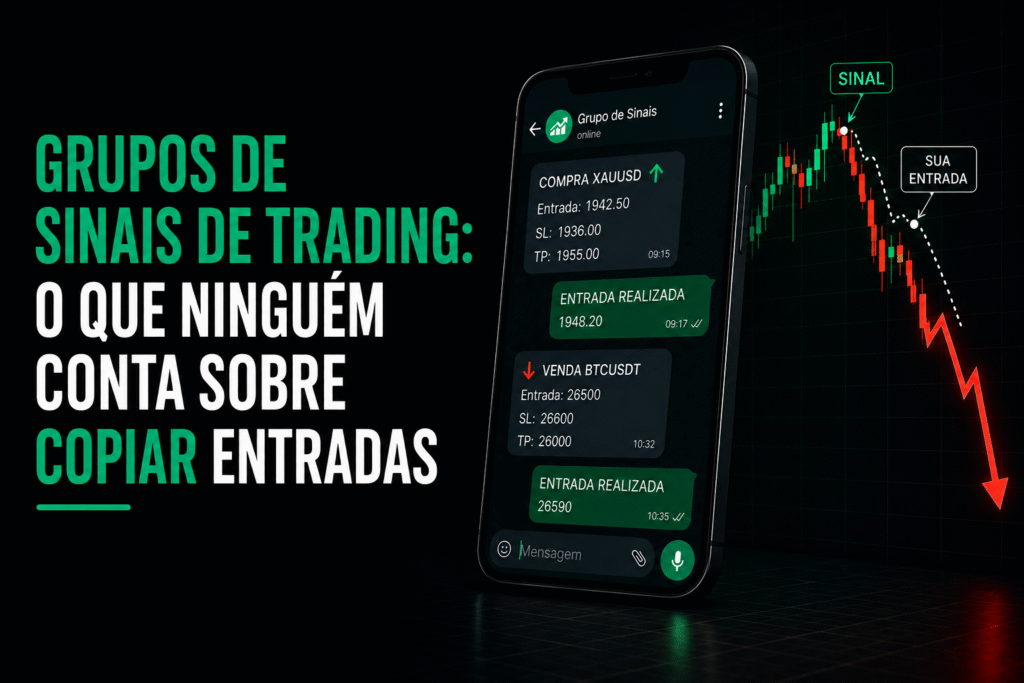 Entenda como funcionam os grupos de sinais de trading, os riscos reais envolvidos e por que copiar entradas não substitui estudo