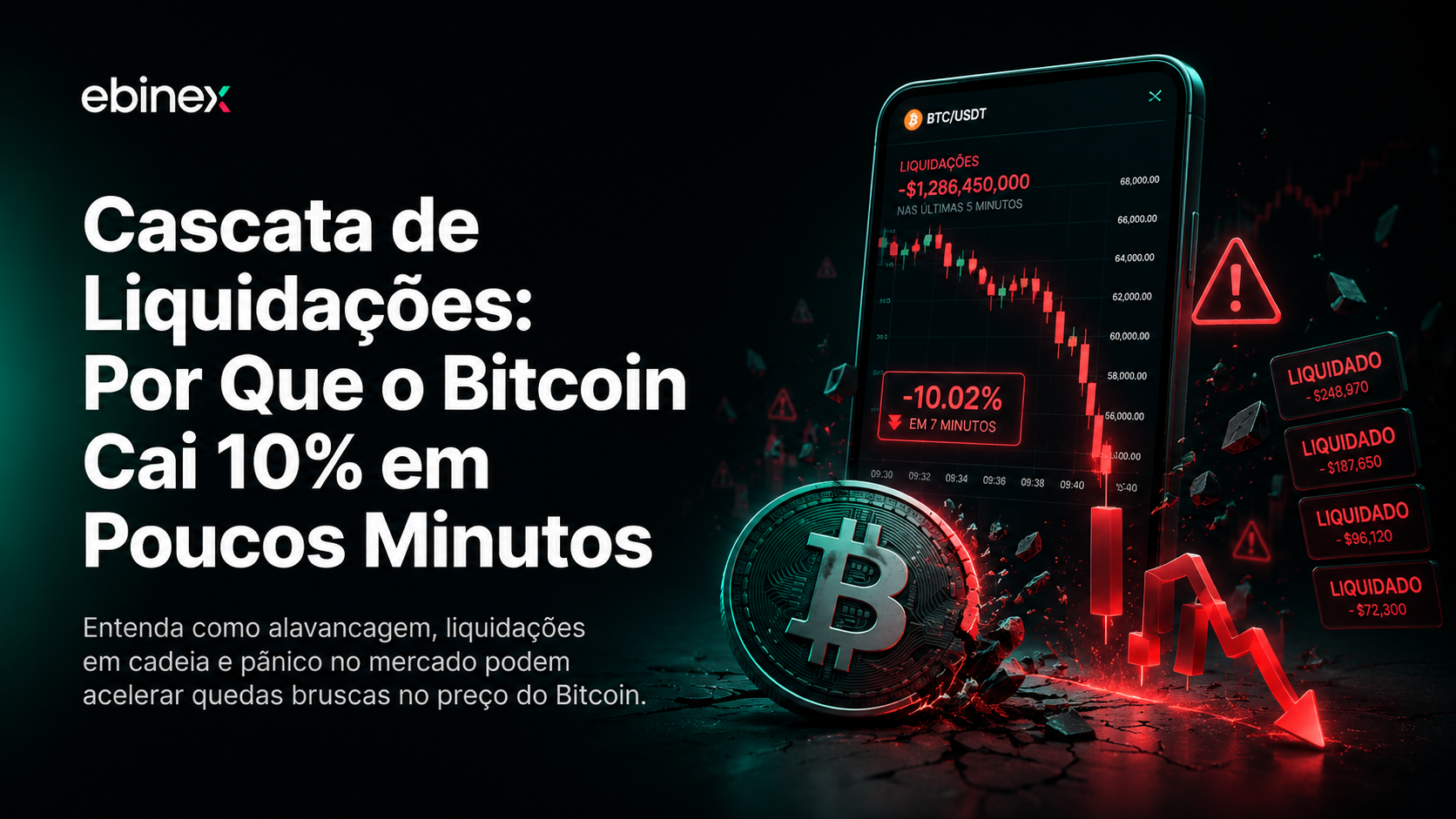 Uma queda vira avalanche quando posições alavancadas estouram em série. Veja como funciona a cascata de liquidações no cripto.